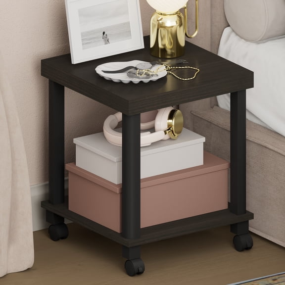 Furinno TURN-N-TUBE 2-Tier Thick Tabletop Nightstand/Wheels Toolless Espresso