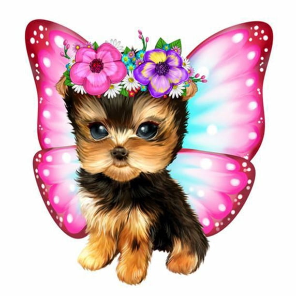 Cuadros Decorativos 5D DIY diamante pintura completo redondo taladro mariposa cachorro pared decoración Rhinestone JShteea Nuevos Originales