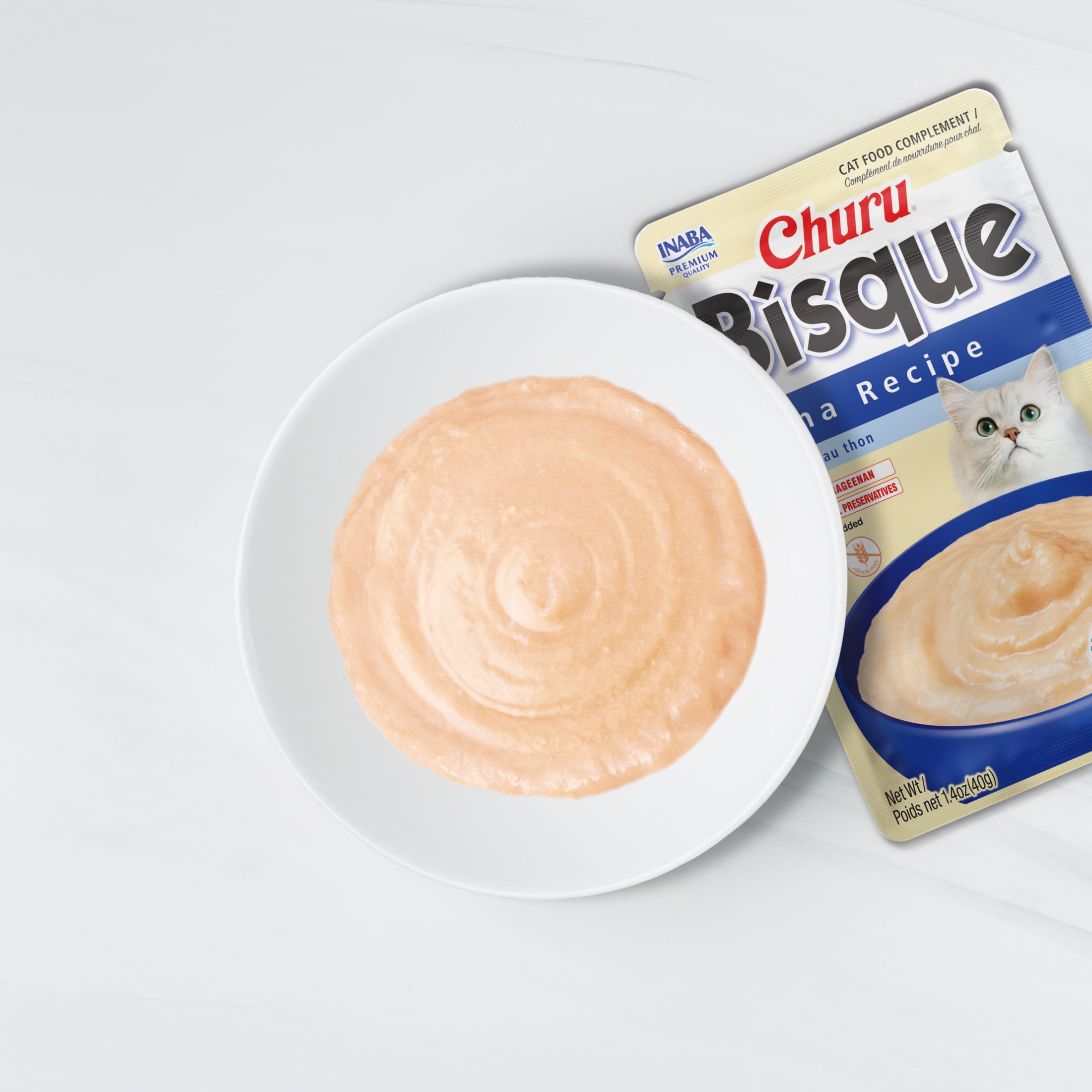 Inaba Churu Bisque Lickable Wet Cat Topper, 1.4 oz Pouch, 12 Pouches, Tuna & Chicken Var.