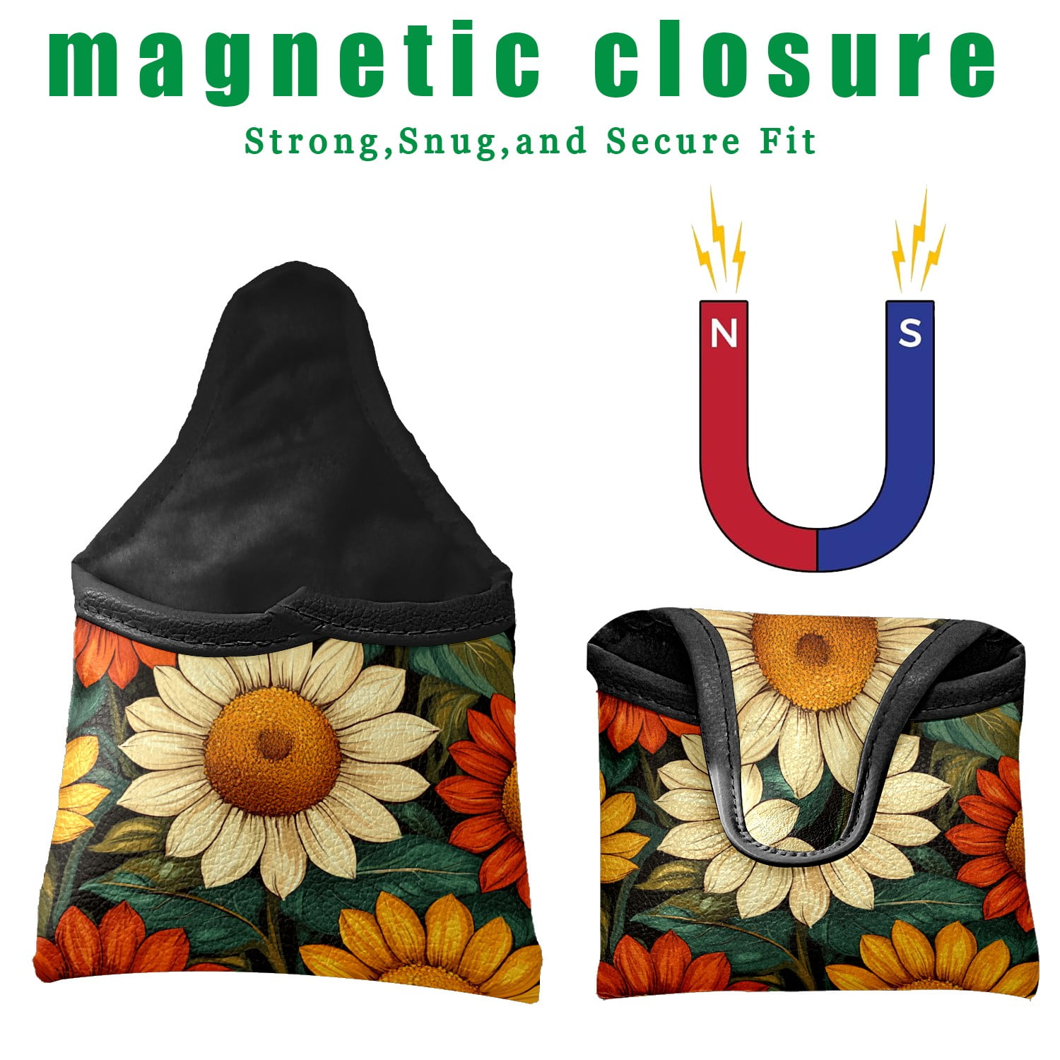 Golf Mallet Putter Cover Premium Leather Golf Putter Head Cover with Magnetic Closure Golf Cover for Men and Women Sunflower