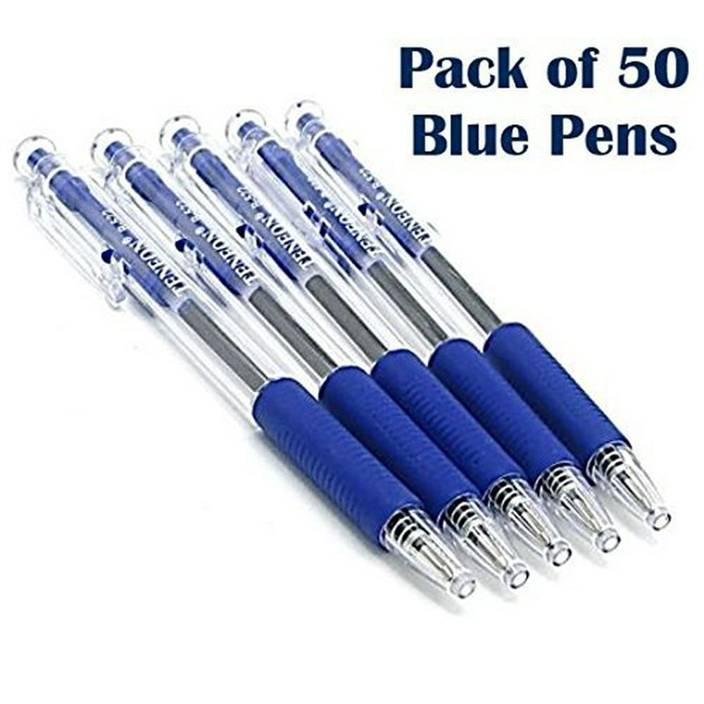 Retractable Blue Ink Ball Point Pens Pack of 50! Smooth Writing