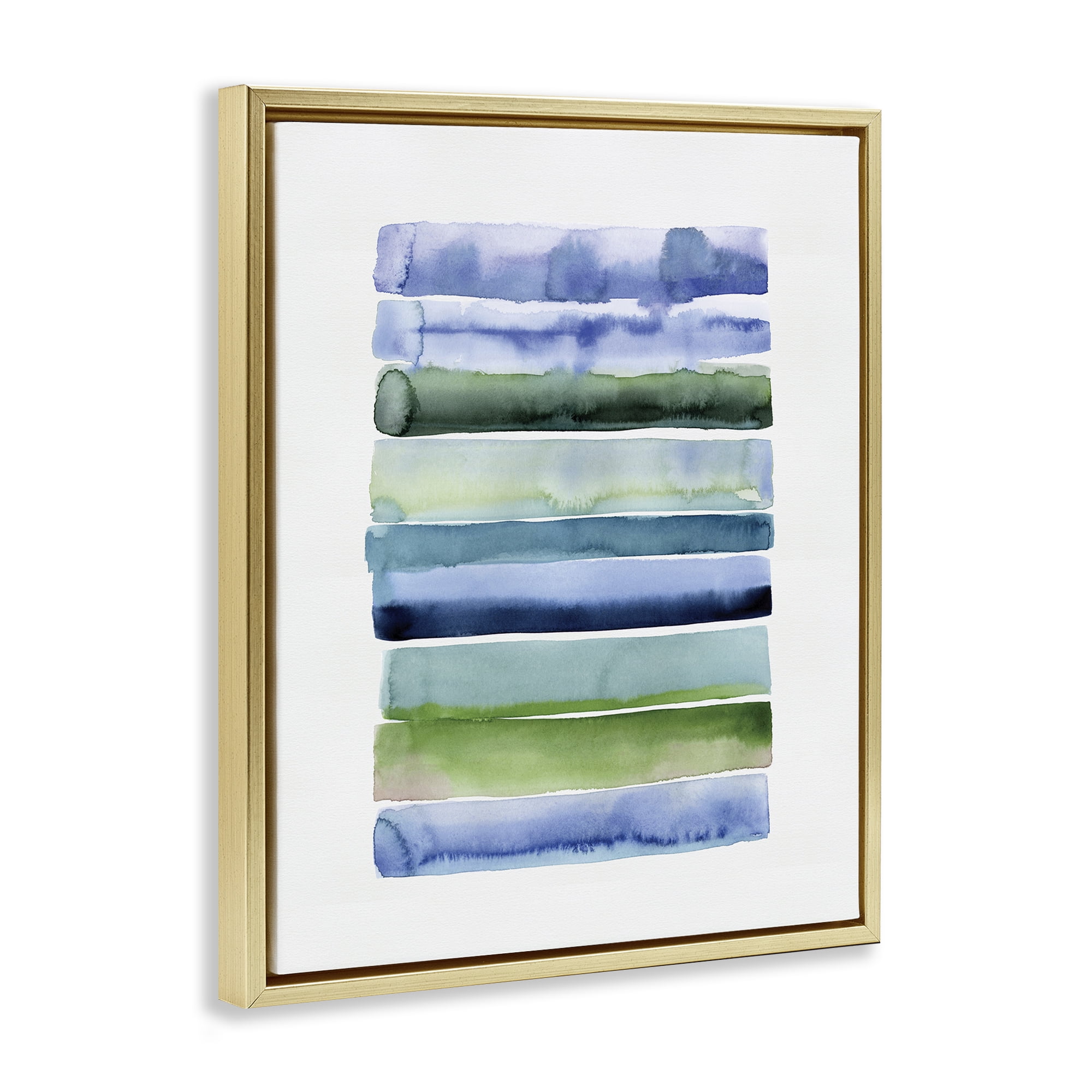 Stupell Industries Green & Blue Ombre Stripes Abstract Painting Gold Floater Framed Canvas Art Print Wall Art, 17 x 21