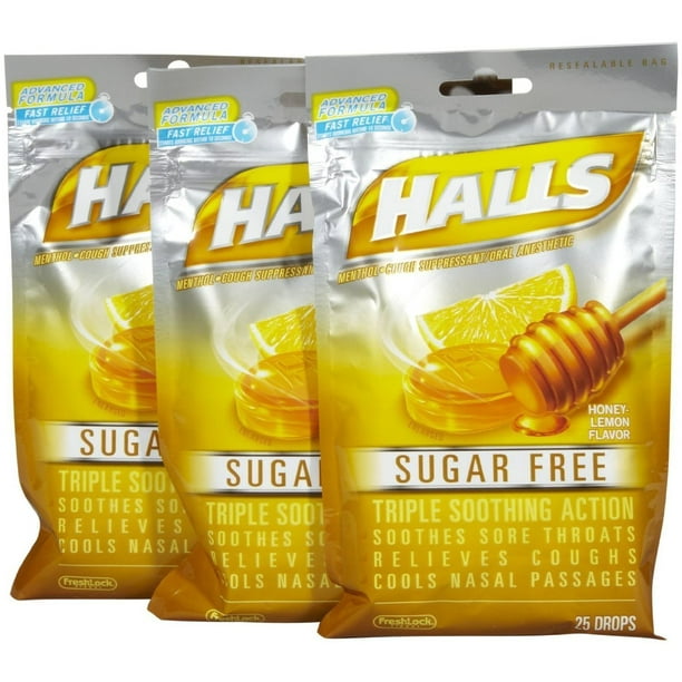 48 PACKS Halls sugar free cough drops with honeylemon 25 drops/bag