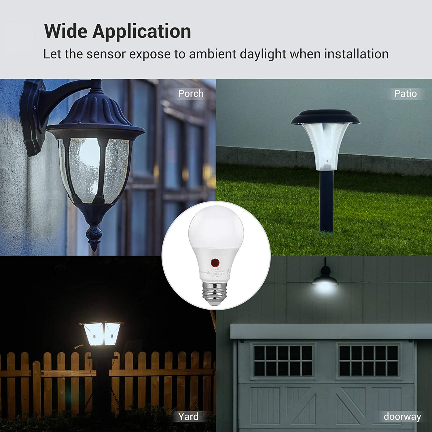 DEWENWILS Dusk to Dawn LED Light Bulbs 9W, 4-Pack photo 3