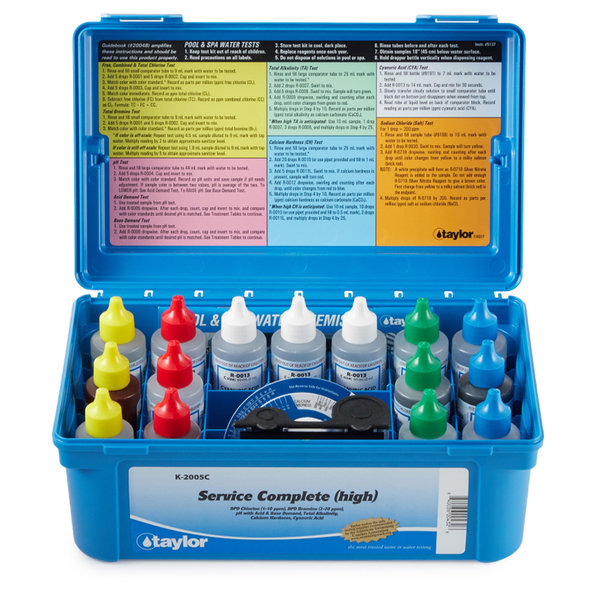 Taylor K-2005C 2000 Service Complete Swimming Pool Bromine Chlorine pH Test Kit