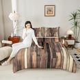 thumbnail image 4 of Manfei Old Wooden Strip Queen Comforter Set,Rustic Farmhouse Bedding Sets,Brown Beige Bedding Comforter Set For Teens,Ultra Soft Home Decor Reversible,3 Pieces, 4 of 8