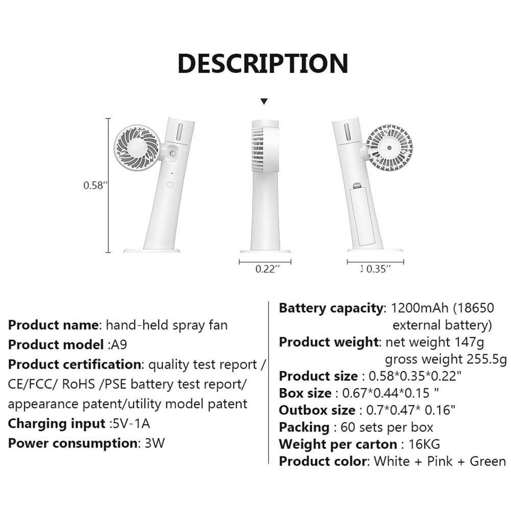 Lowestbest Portable Fan, White Three-in-One Handheld Fan with Spray and Colorful Lights, CLEARANCE SALE!