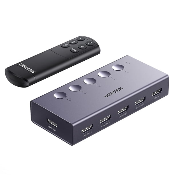 Conmutador HDMI UGREEN de 5 entradas y 1 salida 4K @60Hz con mando a distancia PS5/4/3 Xbox