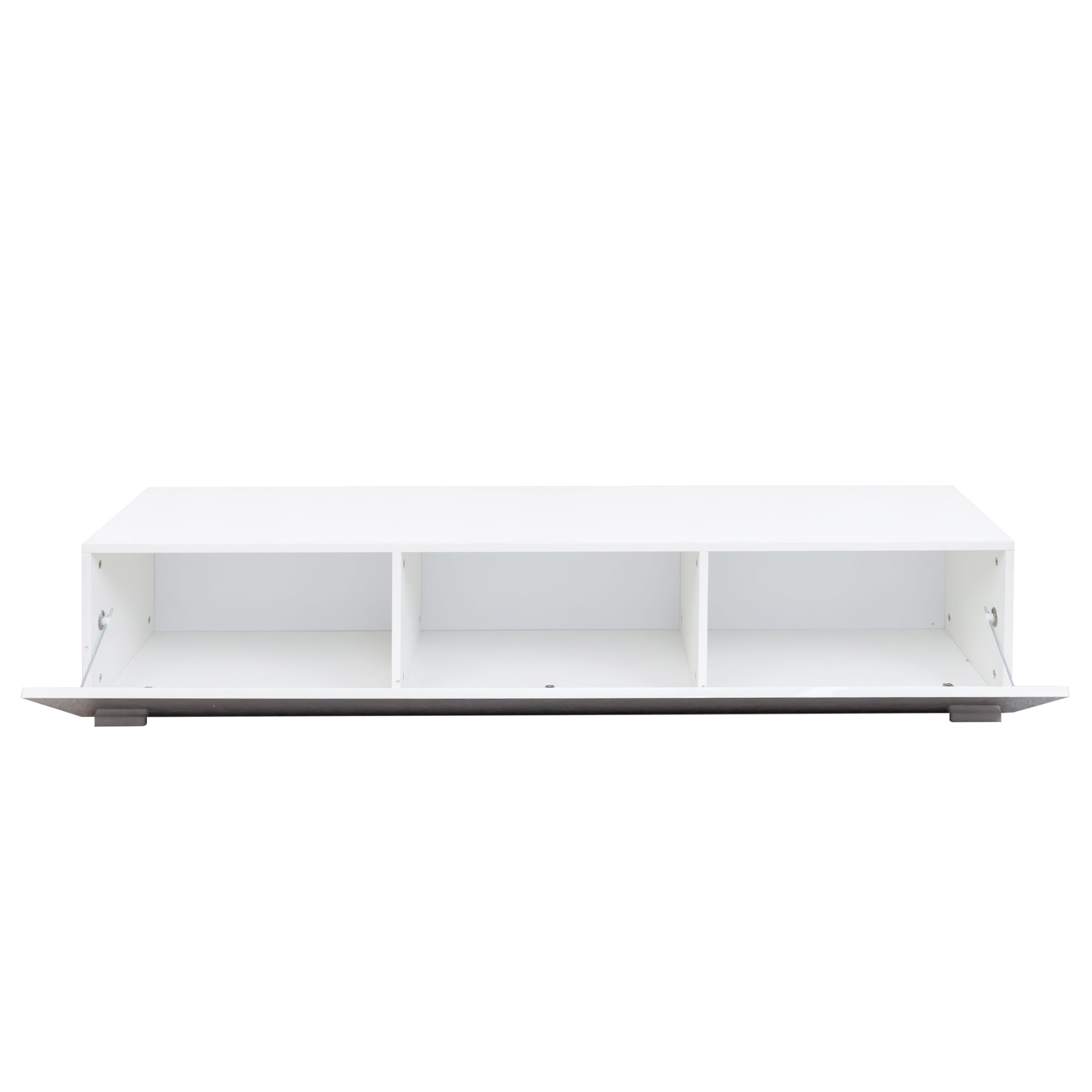 Modern Floating TV Stand with Generous Drop-Down Storage Cabinets, Large Top Surface for Display, Durable Particle Board and MDF Construction, 62.99 Inch Wide, White Finish