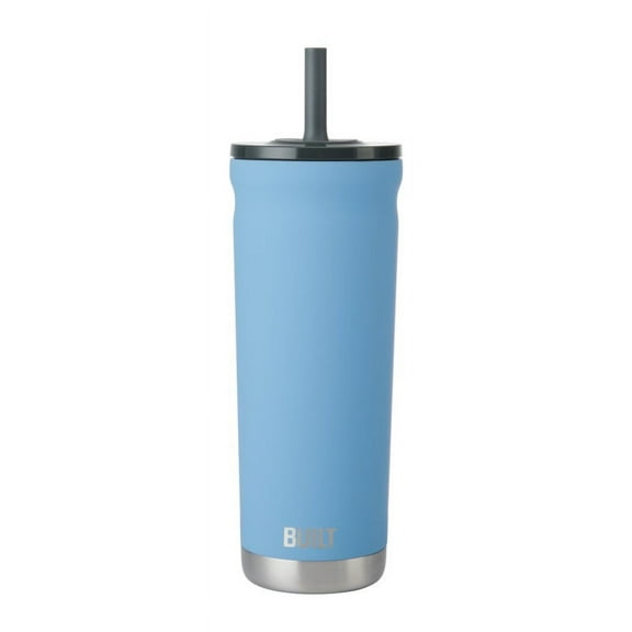 BUILT Torrent 24 oz Stainless Steel Insulated Tumbler Water Bottle with Straw and Lid, Sky Blue