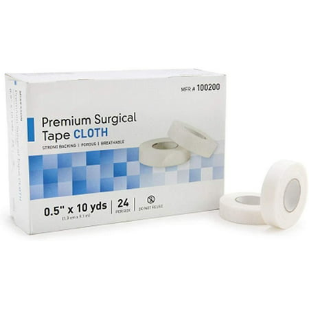 Medical TapesCase of 240 Surgical Tapes 0.5" x 10 ydsNon-sterile Cloth Tape for dressings and Medical DevicesHigh Adhesion StrengthHypoallergenic, Latex-FreeBidirectional Tear.