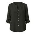thumbnail image 5 of Feancey Women's Long Sleeve Button Down Shirts Dressy Casual V Neck Blouse Loose Fit Collarless Work Shirt Breathable Lightweight Vacation Shirts Dark Gray S, 5 of 10