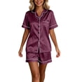 thumbnail image 4 of NominalSnug Satin Pajamas Sets for Women Short Sleeve Button down Shirts Wide Leg Shorts with Pockets Loungewear, 4 of 6