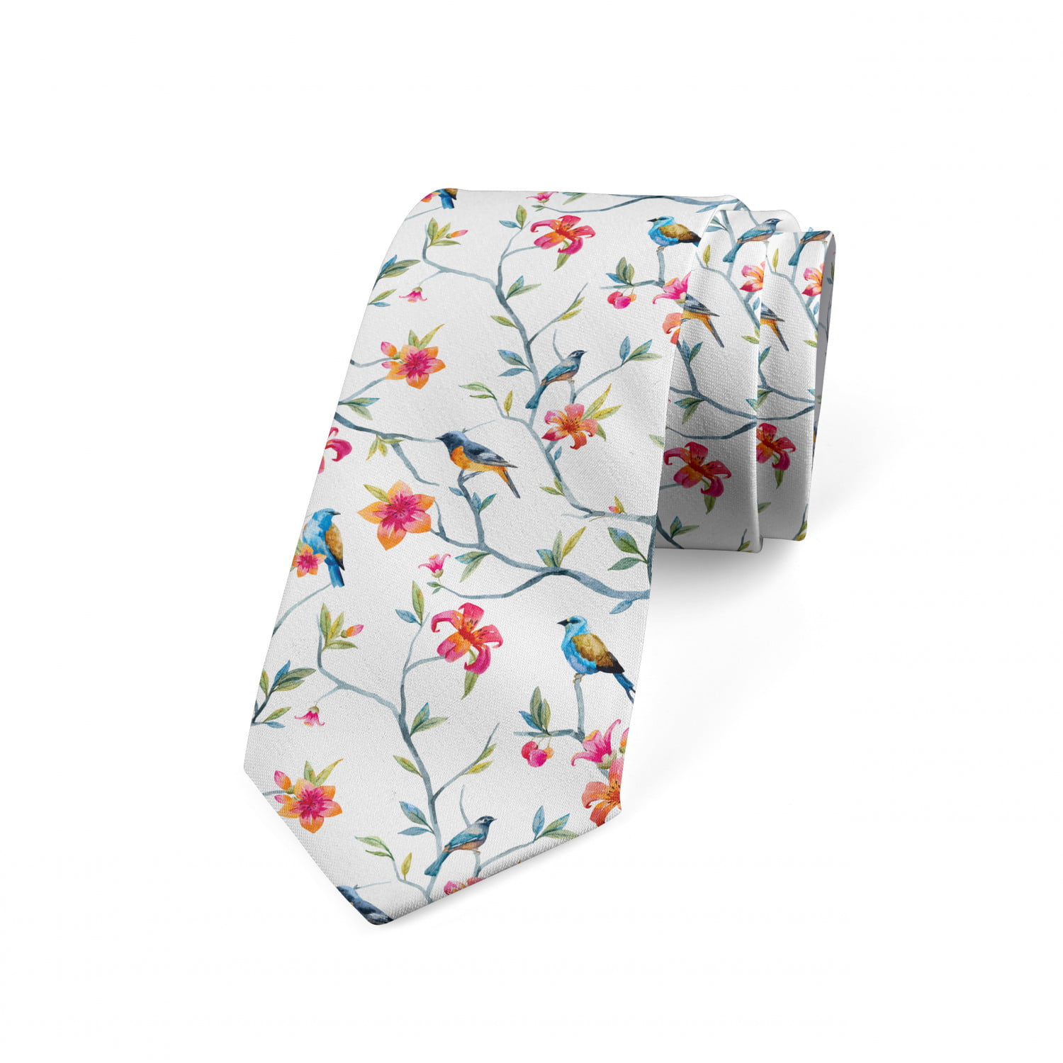 White and Multicolor 3.7 Colorful Floral Girl Motif Ambesonne Necktie 