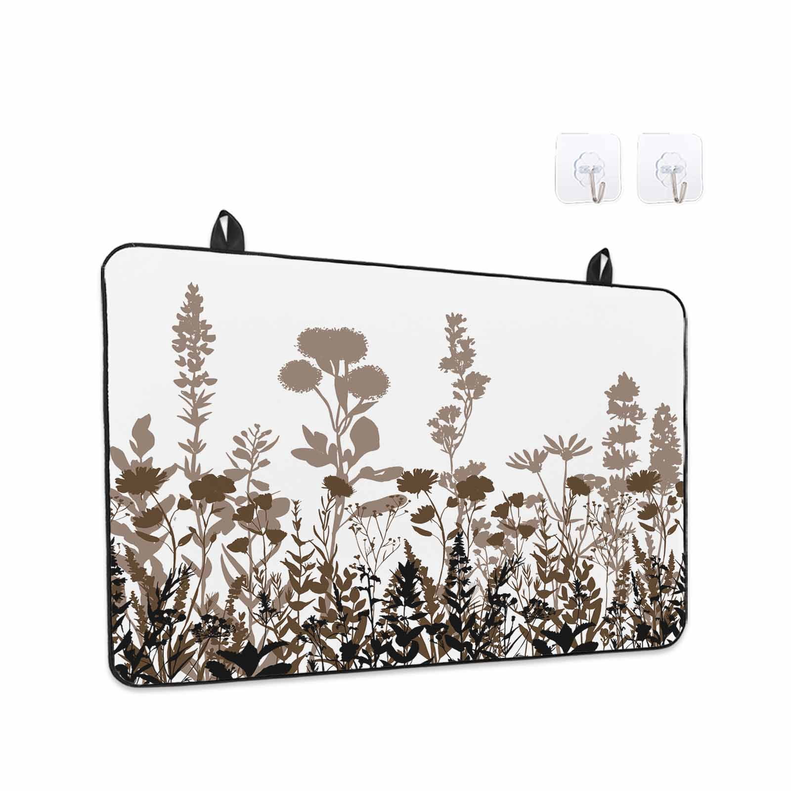 Brown Flowers Stove Top Cover for Electric Stove, Heat-proof & Non Slip Glass Top Stove Cover Protector, Vintage Country Spring Wild Floral Herbs Kitchen Flat Cooktop Rubber Mat 36x21 Inches