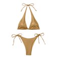thumbnail image 4 of Efsteb Bikinis Sets for Women Halter k Bathing Suit Beach Summer Two Piece Swimsuits High Waist Bikini Solid Color Swimwear (Gold,S), 4 of 7