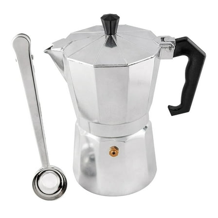 Moka Pot 300Ml 6 Cup Stovetop Espresso Maker with Free Stainless Steel Coffee Clip Spoon,Aluminum,Silver
