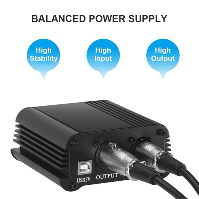 Fuente de alimentación fantasma perfke 48v para Micrófono de condensador Negro