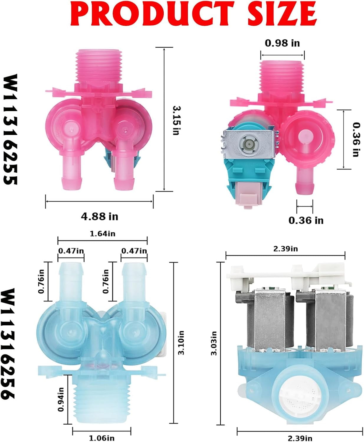 Washer Water Inlet Valve W11316255 & W11316256, Replacement For W11036928 33490439 AP6835736 4922254 PS12711563 EAP12711563, W11104751 Compatible With Whirlpool, Maytag, Amana