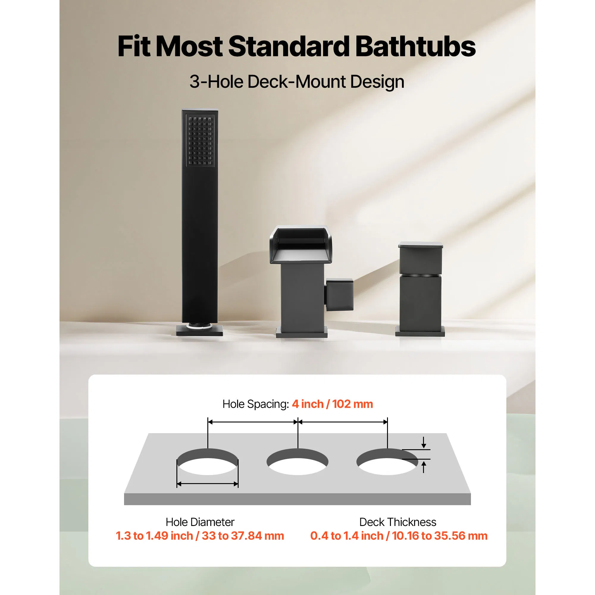 Widespread Roman Tub Faucet with Waterfall Design,Shower Head and Single Handle,Matte Black Bathtub Faucets Ideal for Pet Washing and Adult Bathing