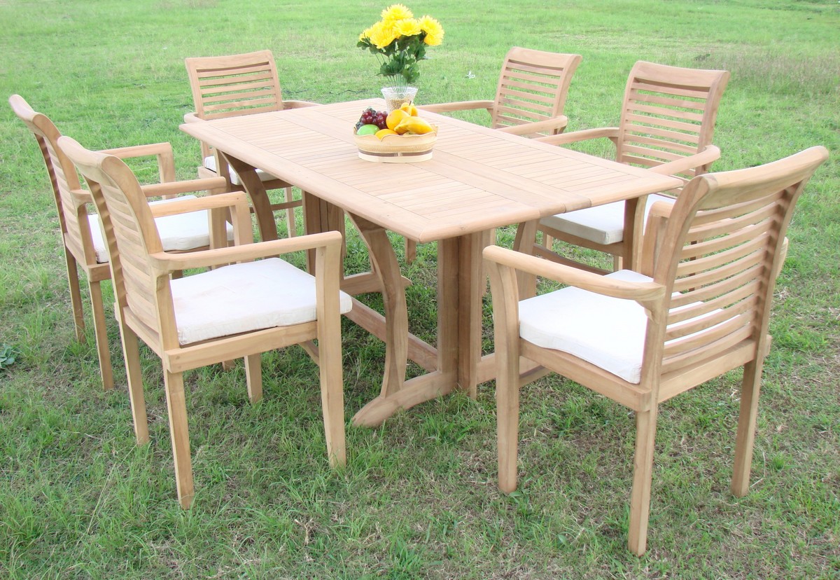 Teak Dining Set:6 Seater 7 Pc - 69" Warwick Dining Rectangle Table And 6 Mas Stacking Arm Chairs Outdoor Patio Grade-A Teak Wood WholesaleTeak #WMDSMS6 - image 1 of 4