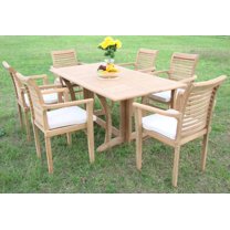 Teak Dining Set:6 Seater 7 Pc - 69" Warwick Dining Rectangle Table And 6 Mas Stacking Arm Chairs Outdoor Patio Grade-A Teak Wood WholesaleTeak #WMDSMS6