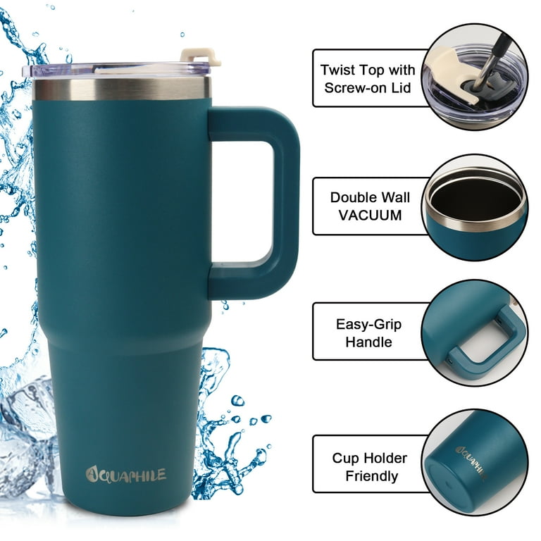 AQUAPHILE 30 oz Insulated Stainless Steel Tumbler, Durable Lid, Handle,  Straw, Blue - Walmart.com