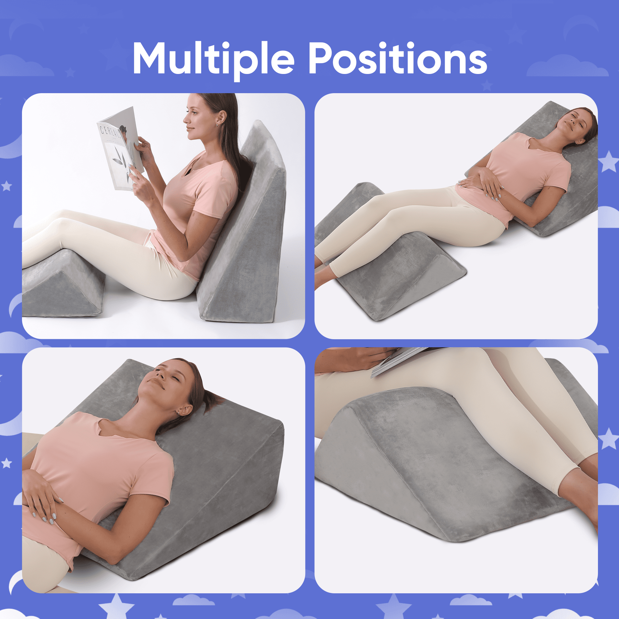 AllSett Health Bed Wedge Pillow – 2 Separate Memory Foam Incline Cushions