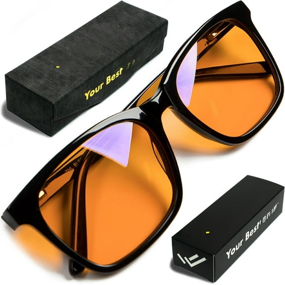 XL Orange Blue Light Blocking Glasses for Better  - 99.5%  Acetate Computer  Glasses for Men -  Tint Gaming Glasses - TV Blue Light Blockers Gamer Glasses for Eye