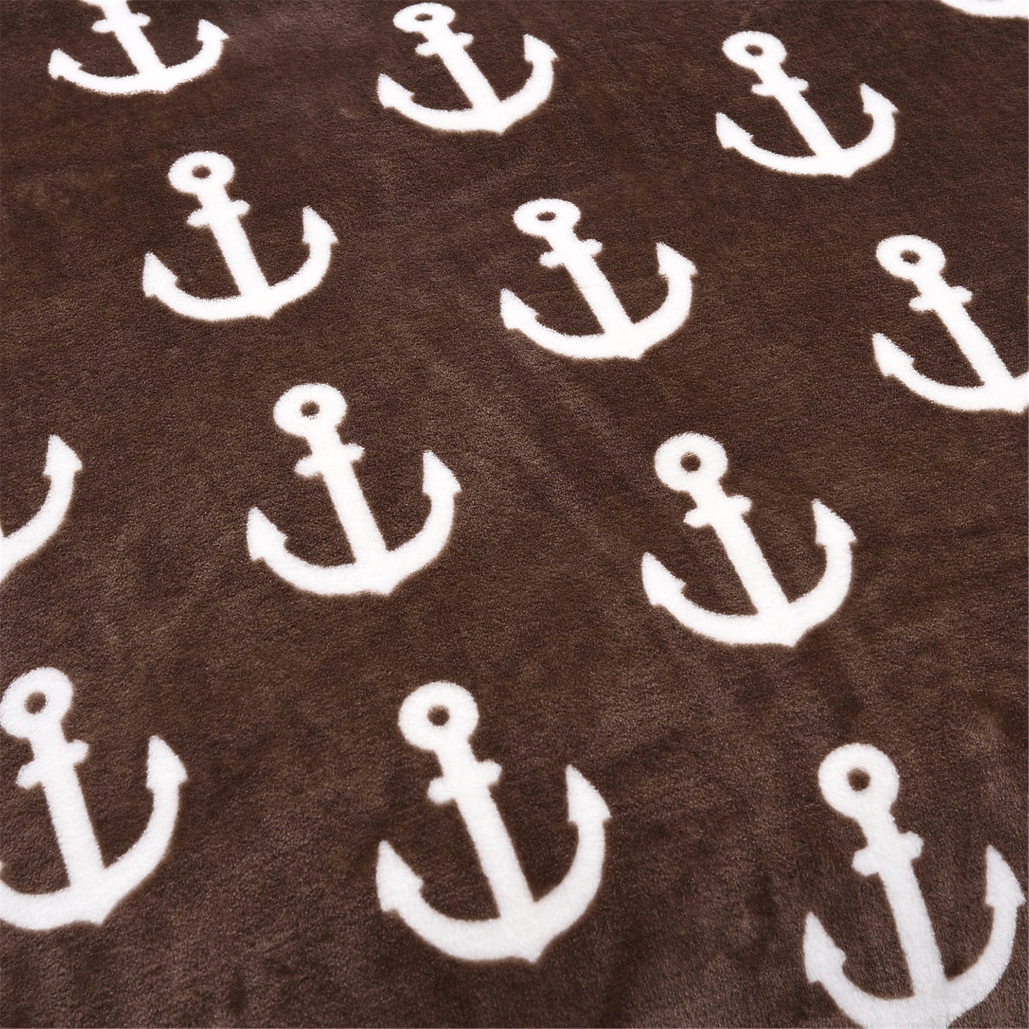 JML Soft Flannel Fleece Anchor Pattern Bed Blanket, Brown, Queen