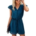 thumbnail image 1 of Women's Rompers-Summer Deep V Neck Wrap Floral Polka Dot Short Sleeve Beach Short Jumpsuit, 1 of 7