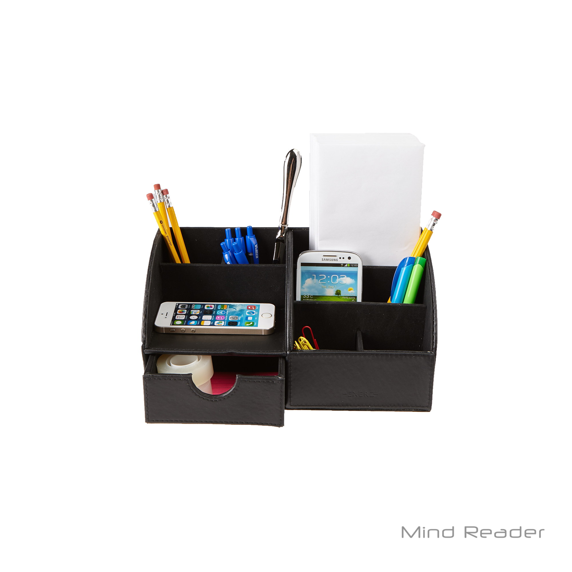 Mind Reader Faux Leather 6 Compartment Desk Organizer Desk Supply