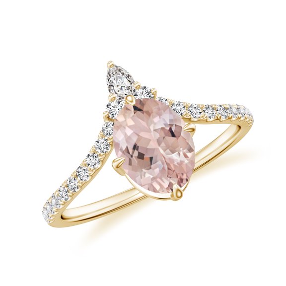 1.98 CT Morganite Moissanite Tiara Dainty Engagement Ring in Sterling Silver/ Yellow Gold Plated Oval Shaped Curved Wedding Band Ring Birthstone, Birthday, Anniversary Jewelry, Ring Size 5