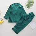 thumbnail image 4 of Zwiiyzr 2-14Y Kids Toddler Girl Boy Two Piece Pajamas Set Button Down Pajama Shirt Top Pants Long Sleeve Solid Satin Sleepwear Pjs Set Toddler To Big Kids Green, 4 of 4