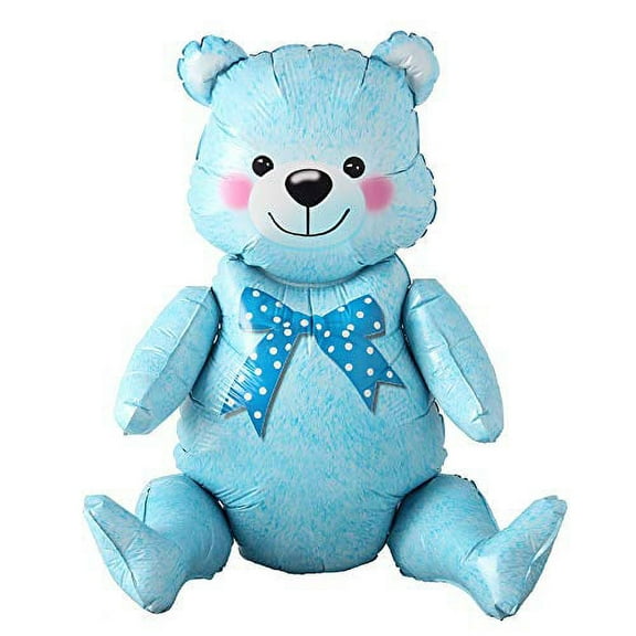 Selfstand 24inch Baby Girl Blue Pink Animal Bear Ball Boy 4D Bear Foil Balloons Birthday Party Baby Shower Decorations Kids Toys (3D Bear Blue)