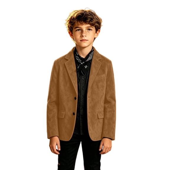 Boys Suede Jacket Kids Retro Blazer for Winter Outerwear,Size 5-14