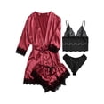 thumbnail image 1 of Faithtur 4 Pièces Pyjama Set V Cou Cami Tops Dentelle Garniture Shorts Robe Ceinturée Dentelle String Ensembles de Vêtements de Nuit, 1 of 9