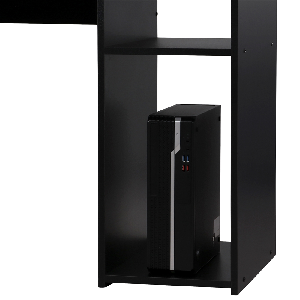 Alden Design Home Office Workstation Computer Desk with Drawer and Storage, Black