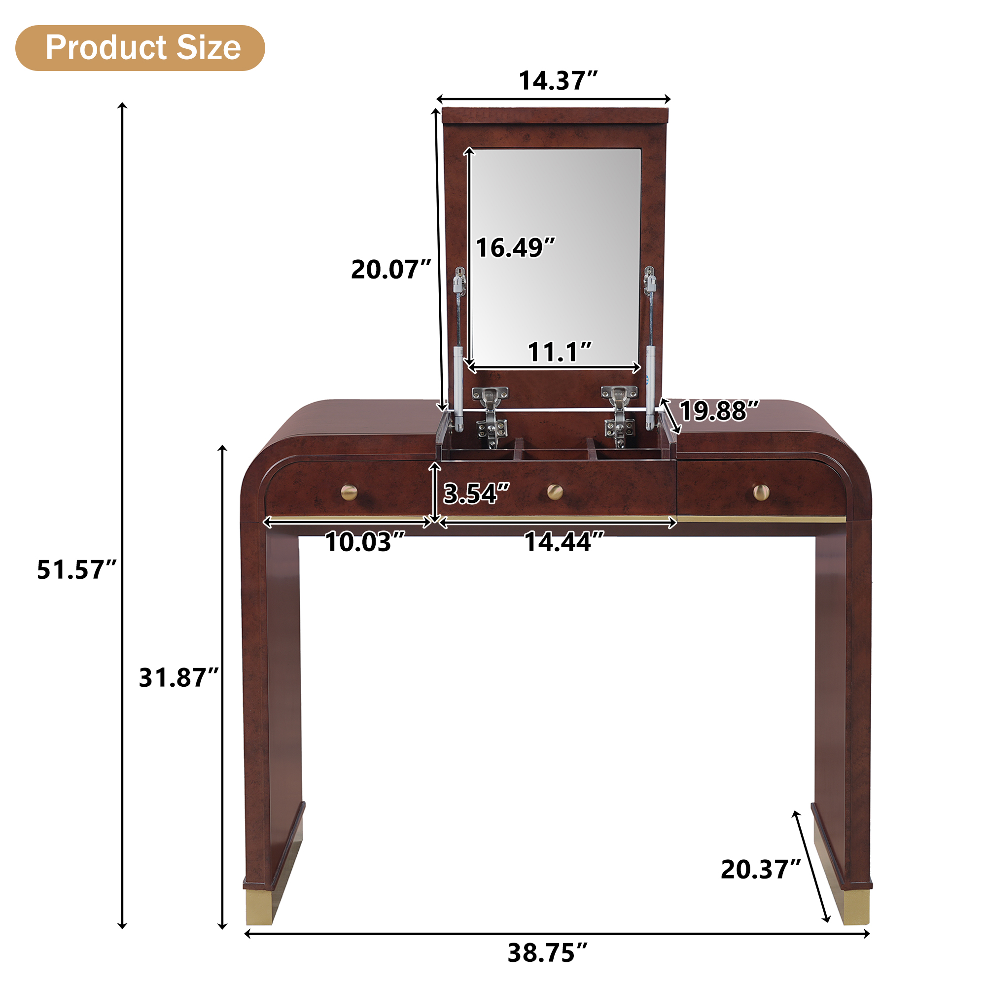 Mintazer Classic Wood Vanity Set with Flip Mirror, 3-in-1 Dressing Table with 2 Drawers & Storage Space, Makeup Vanity Desk for Bedroom, Espresso