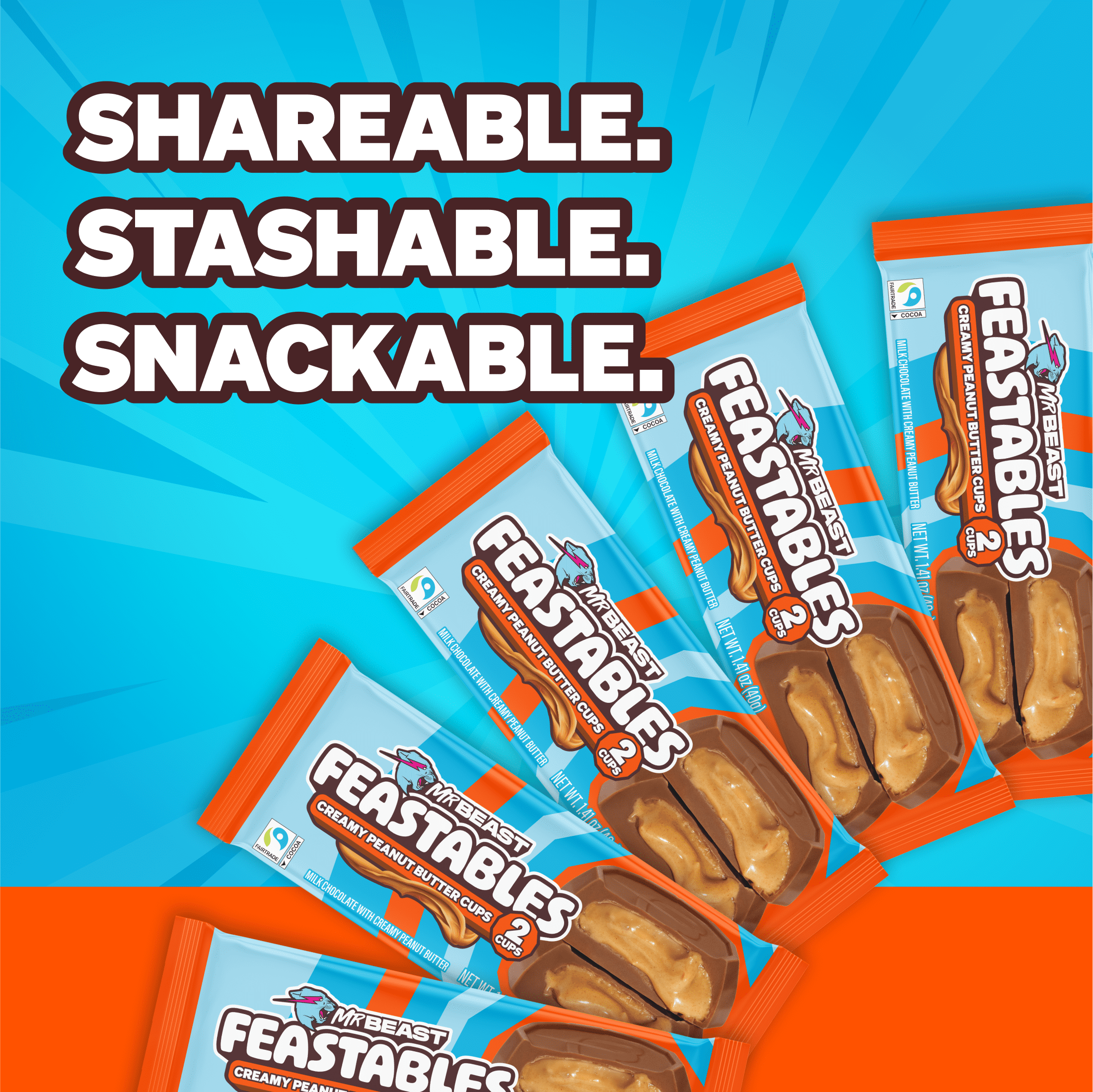 Feastables MrBeast Chocolate Peanut Butter Cups, 1.41 oz (40g), 5 Count