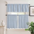 thumbnail image 2 of 3 Piece Kitchen Curtains and Valances Set Blue Striped Cafe Curtains 24 Inch Length Modern Simple Farmhouse Beige Vintage Valance & Tier Curtain for Living Room Bedroom Small Window 54"x18"+27"x24"*2, 2 of 6