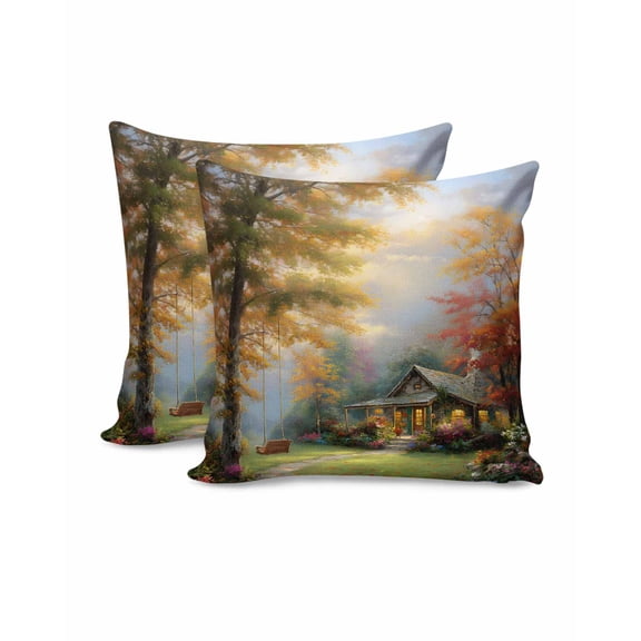 Decorative Throw Pillow Covers 20x20 Inch Set of 2 Forest Cabin Fall Decor Pillow Cases for Couch, Autumn Tree Cushion Case for Living Room Bedroom Bed Car Chair