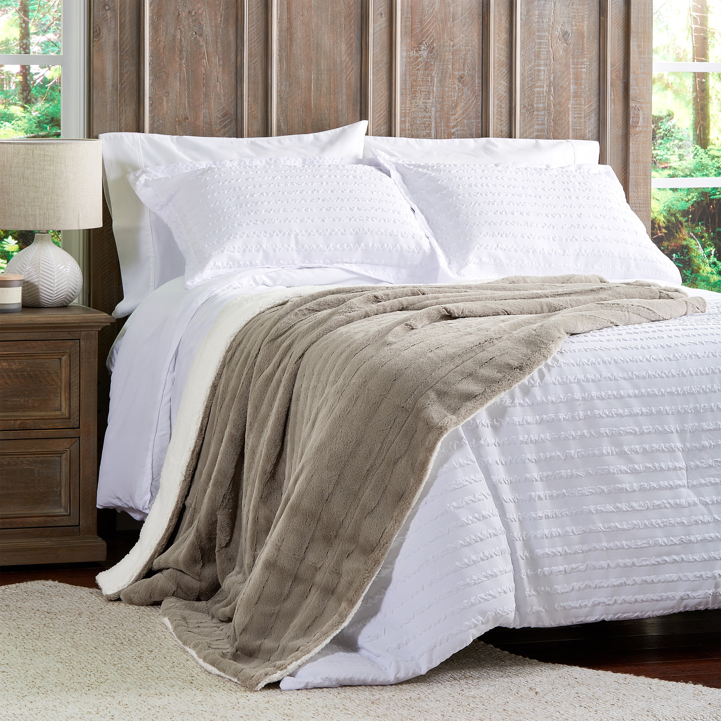 Faux Fur Jacquard Throw Blanket-Luxurious, Soft, Hypoallergenic Faux Rabbit Fur Blanket with Sherpa Back - 60”x 70” By Somerset Home (Coffee)