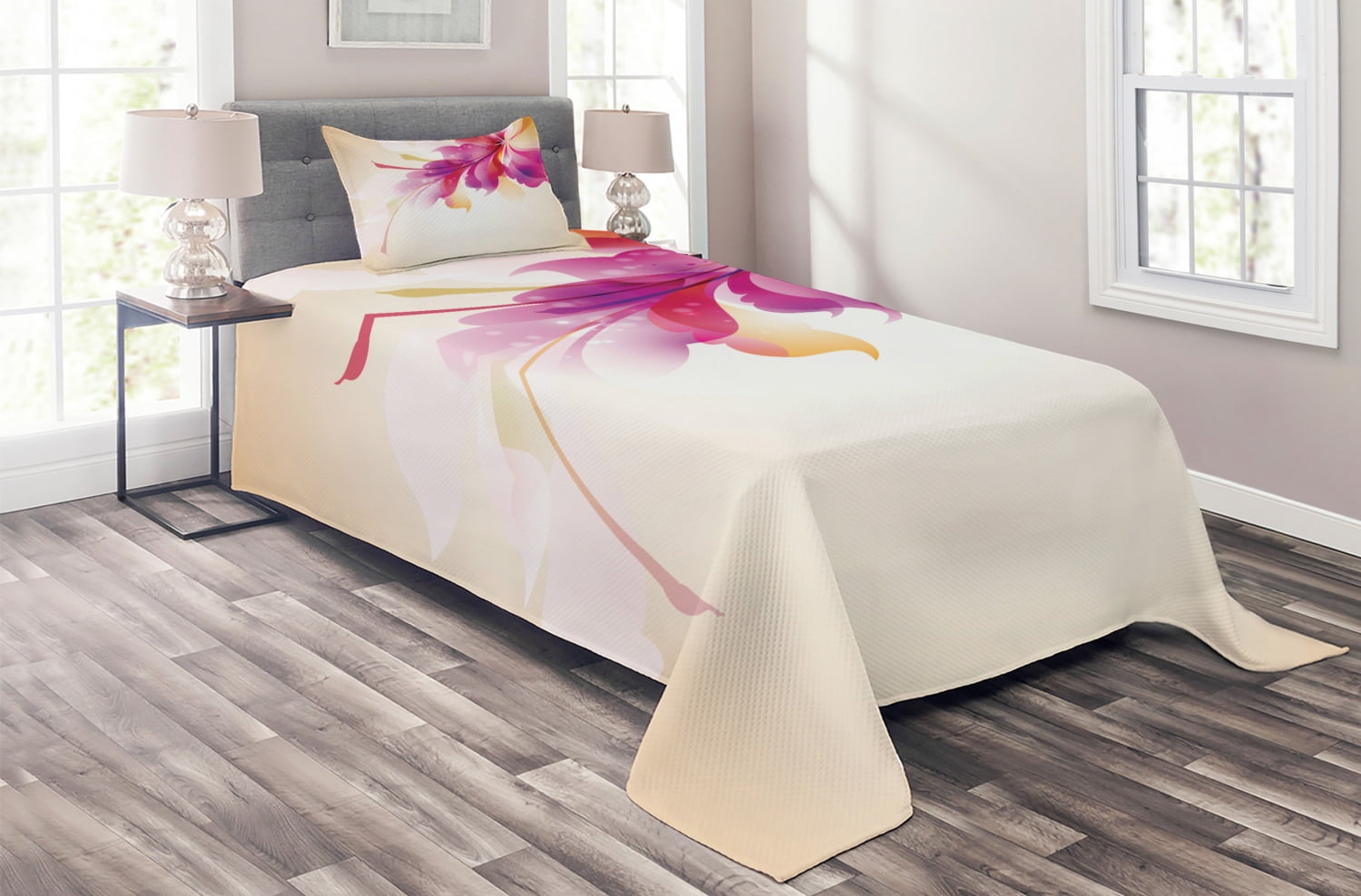 Abstract Coverlet Set Twin Size, Artistic Floral Arrangement with ...