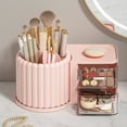 thumbnail image 3 of Organizador de Brochas de Maquillaje con 2 Cajones, Encimera Organizadora de Maquillaje Giratoria de 360°, Vitrina de Capacidad Rosa, 3 of 5