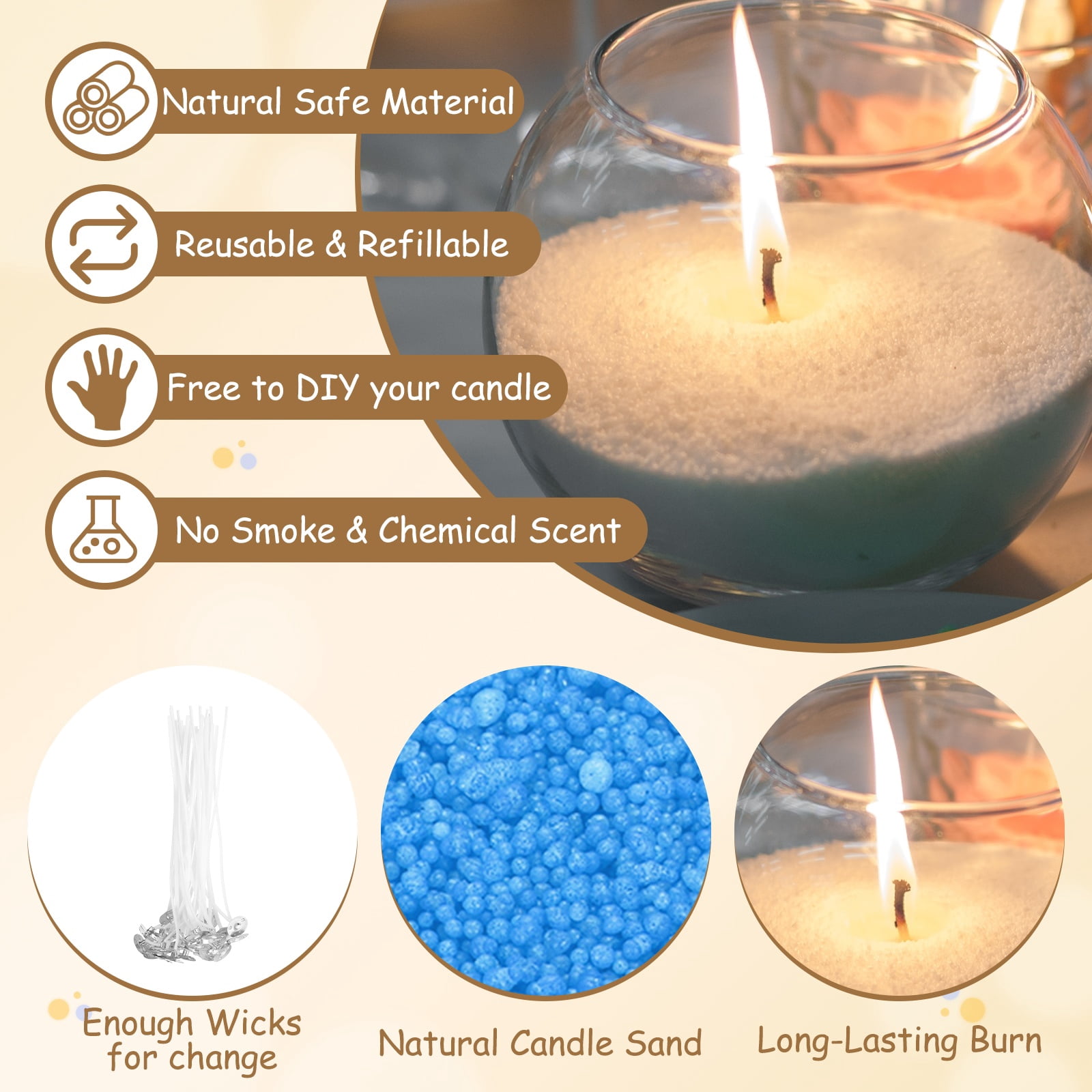 Pearled Sand Candles with 50 Pcs Wicks 21Oz / 600g Candle Beads Refillable Powder Sand Wax Making Kit for Thanksgiving Christmas Wedding Party DIY Home Crafts, Blue