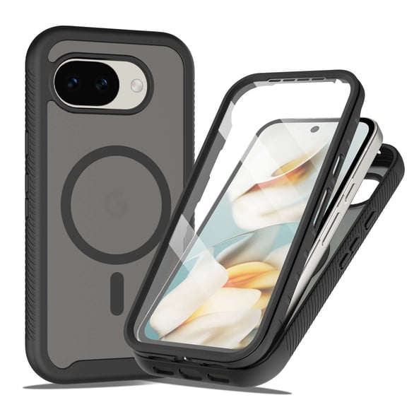 For Google Pixel 10A Phone Case,Compatible With Mag-Safe,2-in-1 Heavy Duty Shockproof Cover,Built-in Screen Protector,Matte Anti-fall Drop Protection,Rugged Durable Phone Case,Black