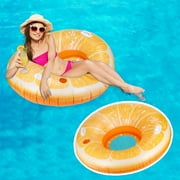 Orange Slice Inflatable Pool Float for Adults, Round Mesh Bottom Water Lounger Float with Cup Holder & Handles for Pool, Lake, Beach Use