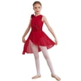 thumbnail image 2 of Alvivi Girls Shiny Sequin Sleeveless Ballet Lyrical Dance Dress Asymmetrical Skirted Leotard Burgundy 10, 2 of 7