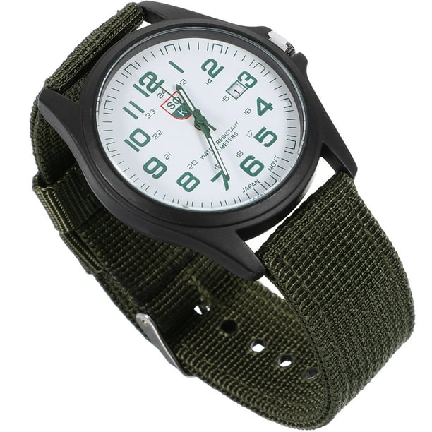 Reloj de pulsera de cuarzo para hombre, de nailon tejido, deportivo, de moda, con calendario (verde militar).